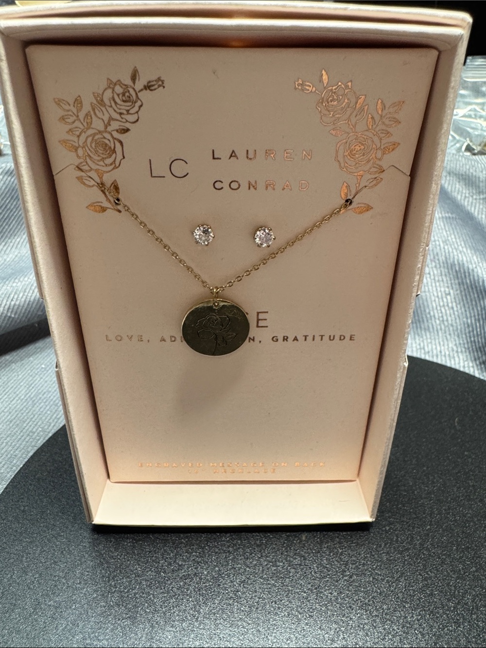 LC Lauren Conrad Gold Coin Pendant Necklace with Crystal Stud Earrings